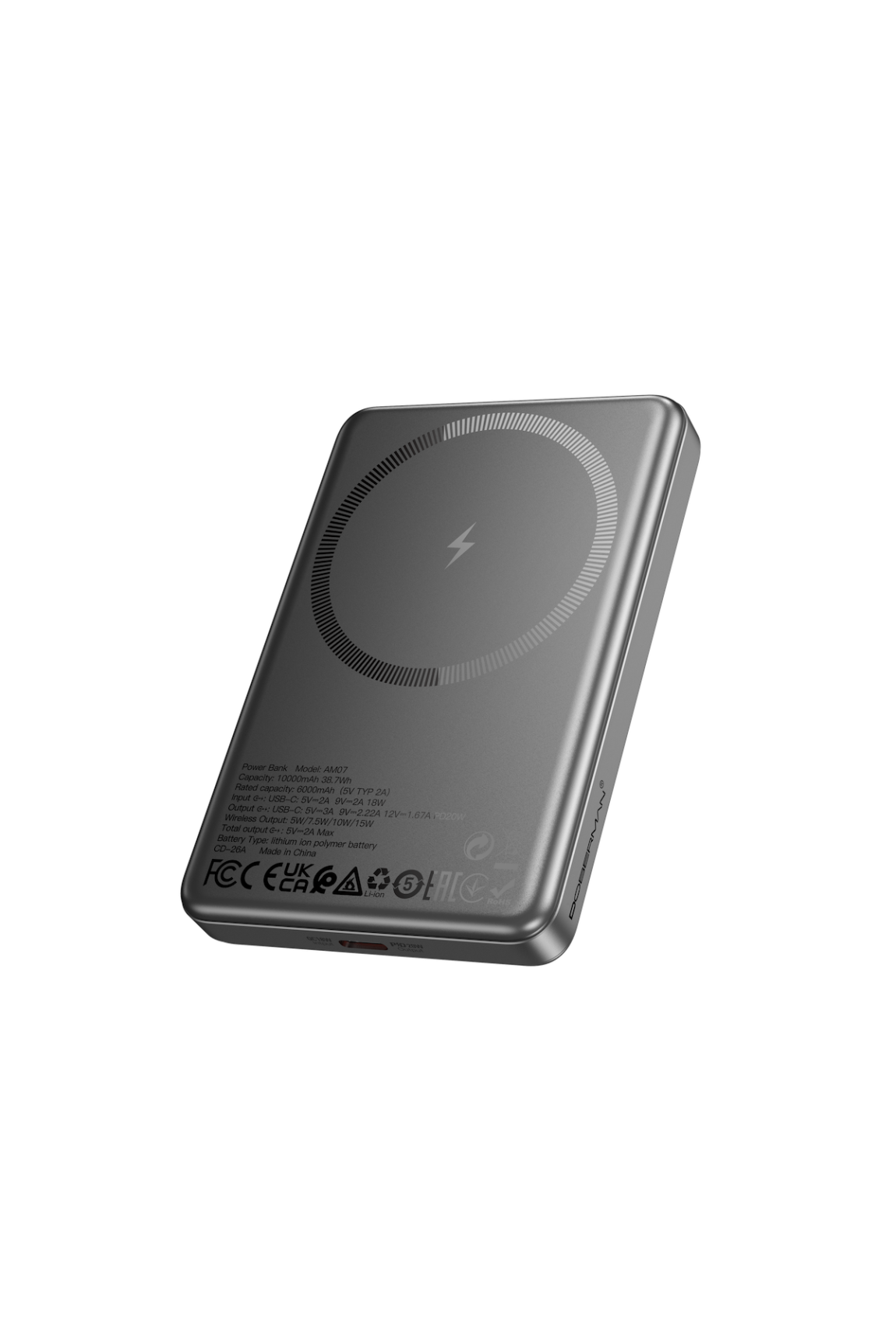 Павербанк Doberman 10000 mAh з бездротовою зарядкою (MagSafe), швидка зарядка 20W Фото 4